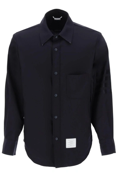 Thom Browne 4-bar Shirt In Light Wool Men In Blue