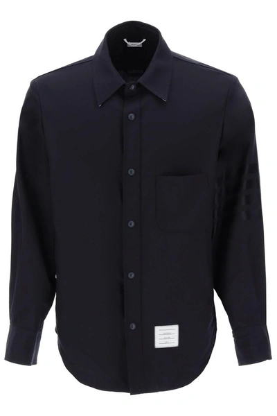 Thom Browne Herringbone Wool Blend Overshirt In Blue