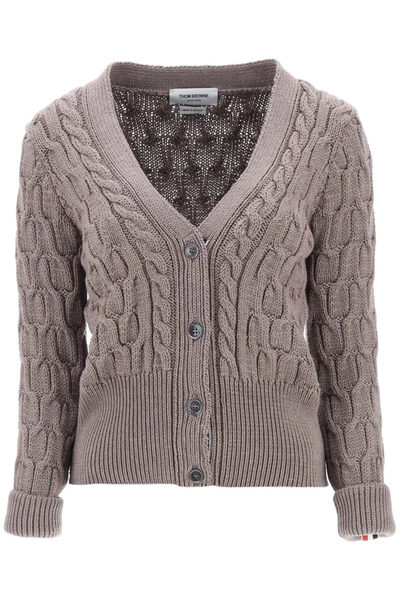 Thom Browne Cardigan Mit Zopfmuster In Brown