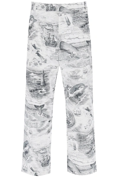 THOM BROWNE THOM BROWNE CROPPED PANTS WITH 'NAUTICAL TOILE' MOTIF
