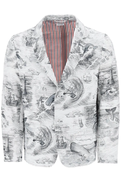 Thom Browne Deconstructed Single-breasted Jacket With Nautical Toile Motif In White,black