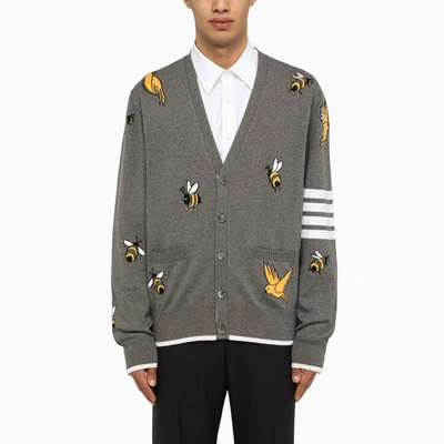 Thom Browne Grey Wool Knit Cardigan Men In Gray