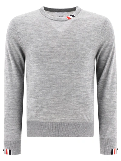 Thom Browne Rwb Stripe Detailed Crewneck Jumper In Grey