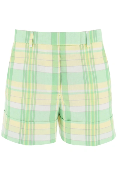 Thom Browne Check-print Shorts In Green