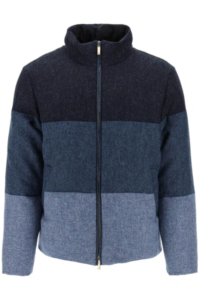 Thom Browne Colour-block Panel Padded Jacket In Blue