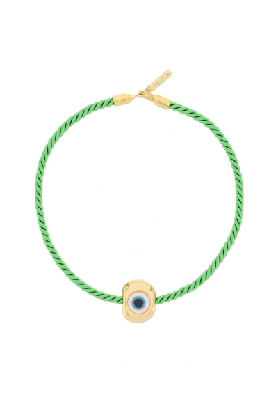 Timeless Pearly Eye Charm Cotton Wire Collar Necklace In Green