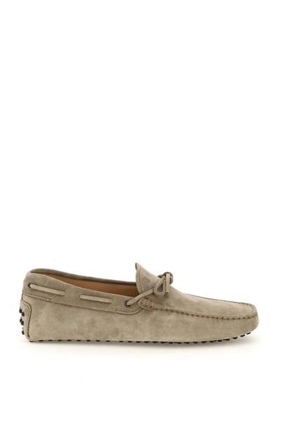 Tod's Gommino Loafers With Laces In Beige,grey