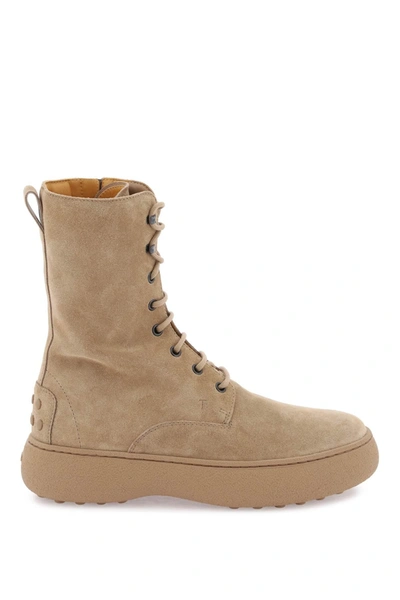 Tod's Lace-up Ankle Boots In Beige