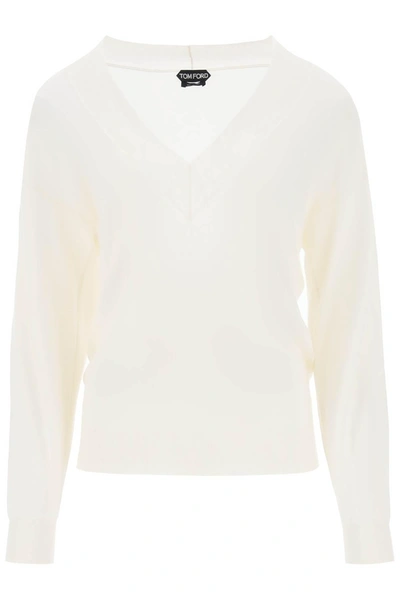 Tom Ford Jumper In Cashmere And Silk In Chalk (white)