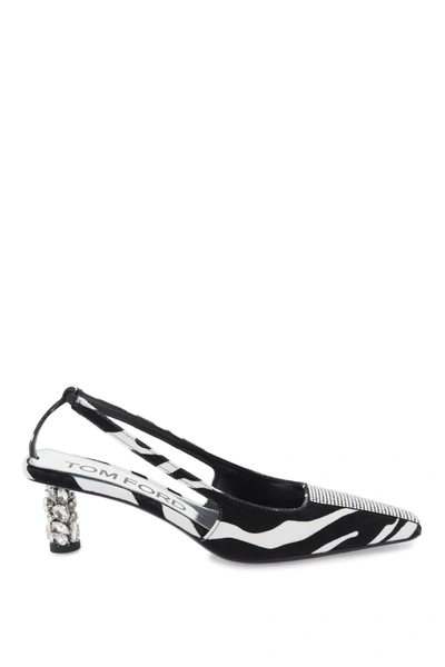 Tom Ford Zebra Crystal Kitten-heel Slingback Pumps In Black White Crystal (black)