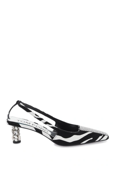 Tom Ford Zebra Crystal Kitten-heel Slingback Pumps In Black,white