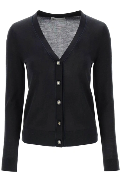 Tory Burch 'simone' Wool And Silk Cardigan In Black