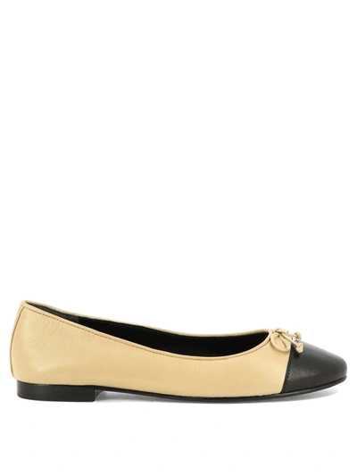 Tory Burch Bow Leather Ballet Flats In Beige