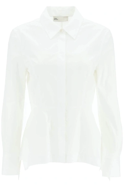 Tory Burch Button-down Peplum Poplin Shirt In White