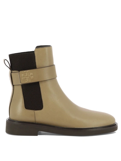 Tory Burch Double T Ankle Boots In Beige