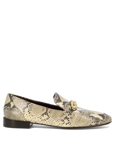 Tory Burch Python Print Leather Moccasin In Dark Beige