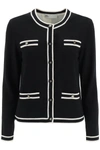Tory Burch Kendra Button-down Merino Wool Cardigan In Black French Cream