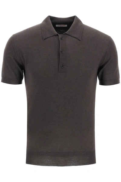 Valentino Cashmere And Silk Knit Polo Shirt In Brown