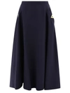 Valentino Crepe Couture Midi Skirt With Logo Hardware In Blue