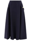 Valentino Crepe Couture Midi Skirt With Logo Hardware In Navy