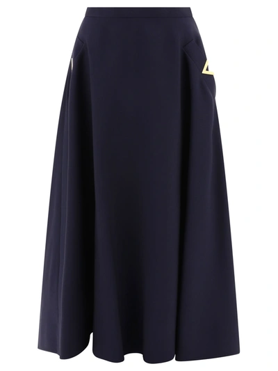 Valentino Crepe Couture Midi Skirt With Logo Hardware In Navy