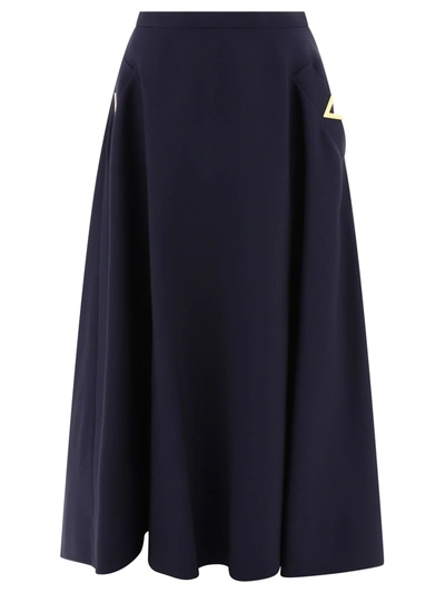 Valentino Crepe Couture Midi Skirt With Logo Hardware In Blue