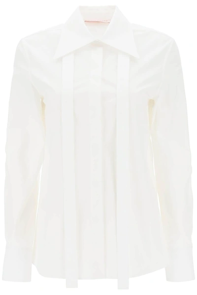Valentino Cotton Shirt With Floral Embroidery And Sheer Fabric In White