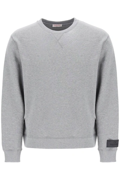 Valentino Garavani Logo Patch Crewneck Jumper In Grey