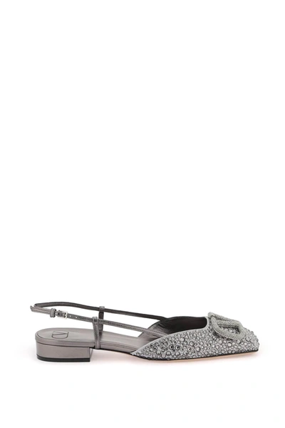 Valentino Garavani Vlogo Signature Rhinestone Slingback In Gray