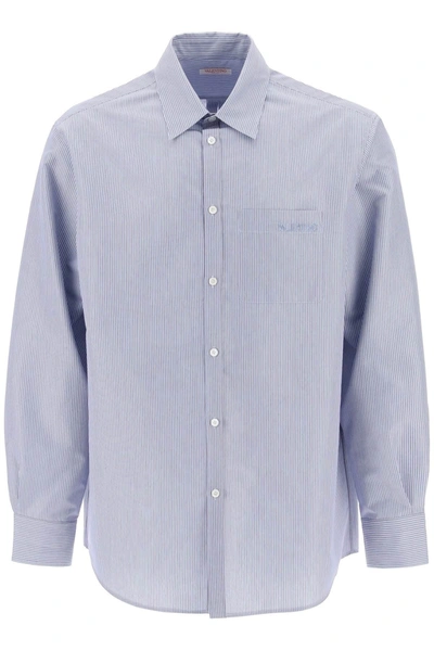 Valentino Striped Motif Buttoned Shirt In Light Blue