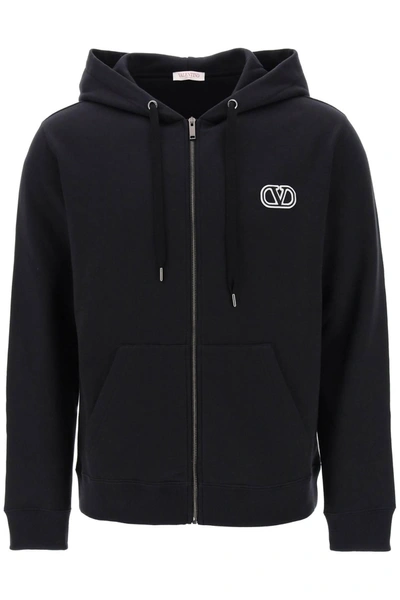 Valentino Vlogo Signature Patch Zip-up Hoodie In Black