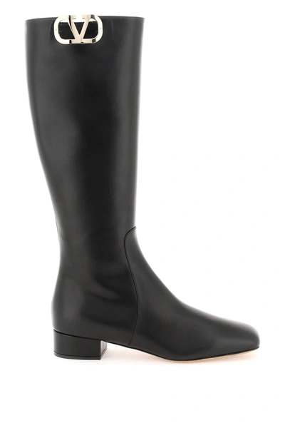 Valentino Garavani  Vlogo Leather Boots Shoes In Black