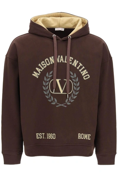 Valentino Logo-print Cotton Hoodie In Brown