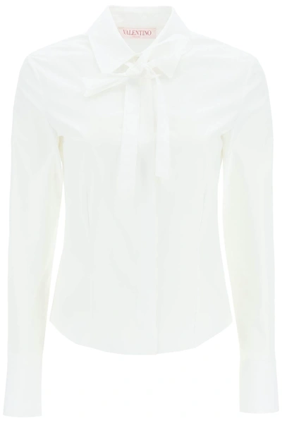 Valentino Poplin Shirt With Lavalliére Tie Women In White