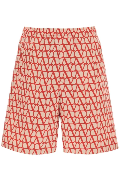 Valentino All-over Toile Iconographe Print Silk Faille Bermuda Shorts In Red