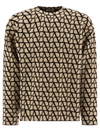 Valentino Toile Iconographe Knitted Jumper In Nude & Neutrals