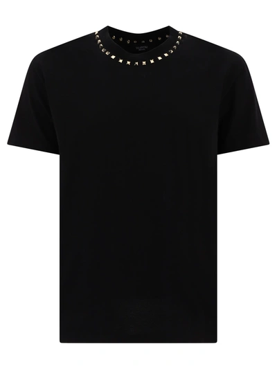 Valentino Cotton Crewneck T-shirt With Black Untitled Studs In Black Cotton