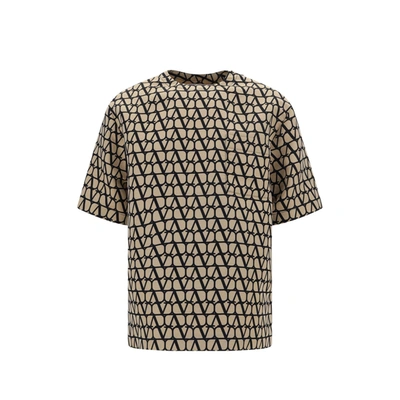 Valentino Silk Faille Crew Neck T-shirt With All-over Toile Iconographe Print In Multi-colored