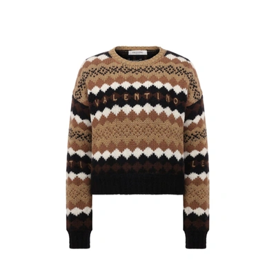 Valentino Logo Wool Sweater In Brown