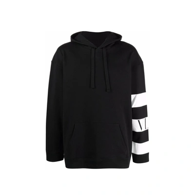 Valentino Striped Logo Hooded Sweatshirt In Black