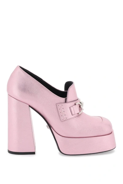 Versace Aevitas 125mm Metallic-effect Platform Pumps In Baby Pink New Palladium (pink)