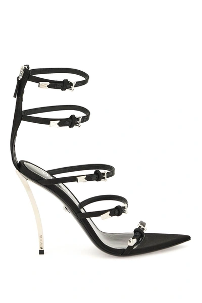 Versace 110mm Leather High Heel Sandals In Black
