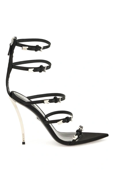 Versace Black Calfskin Stiletto Heel Sandals