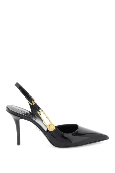 Versace Safety Pin Leather Pump In Black