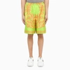 Versace Green And Gold Shorts With All-over Barrocco Print In Silk Man In Multi