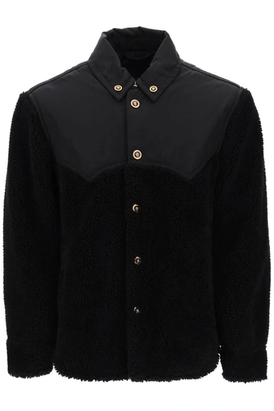 Versace Panelled Faux-shearling Jacket In Black