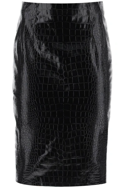 VERSACE VERSACE CROCO EFFECT LEATHER PENCIL SKIRT