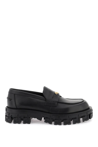 Versace Leather Loafer In Black