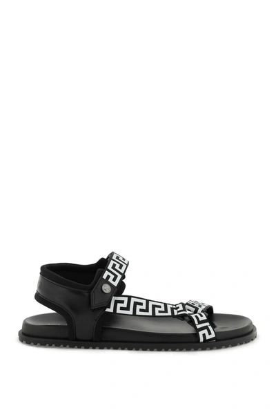 Versace Greca-detail Sandals In Black,white