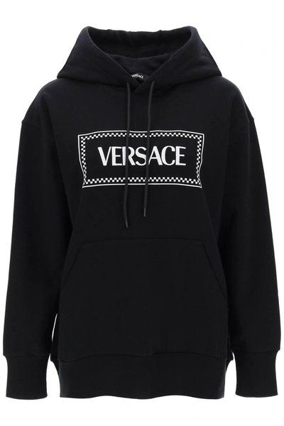 Versace Embroidered Logo Hoodie In Black